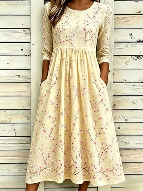 Witte Maxi Jurk met Bloemenprint en Zakken