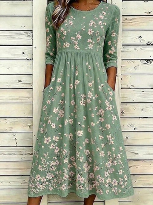 Witte Maxi Jurk met Bloemenprint en Zakken