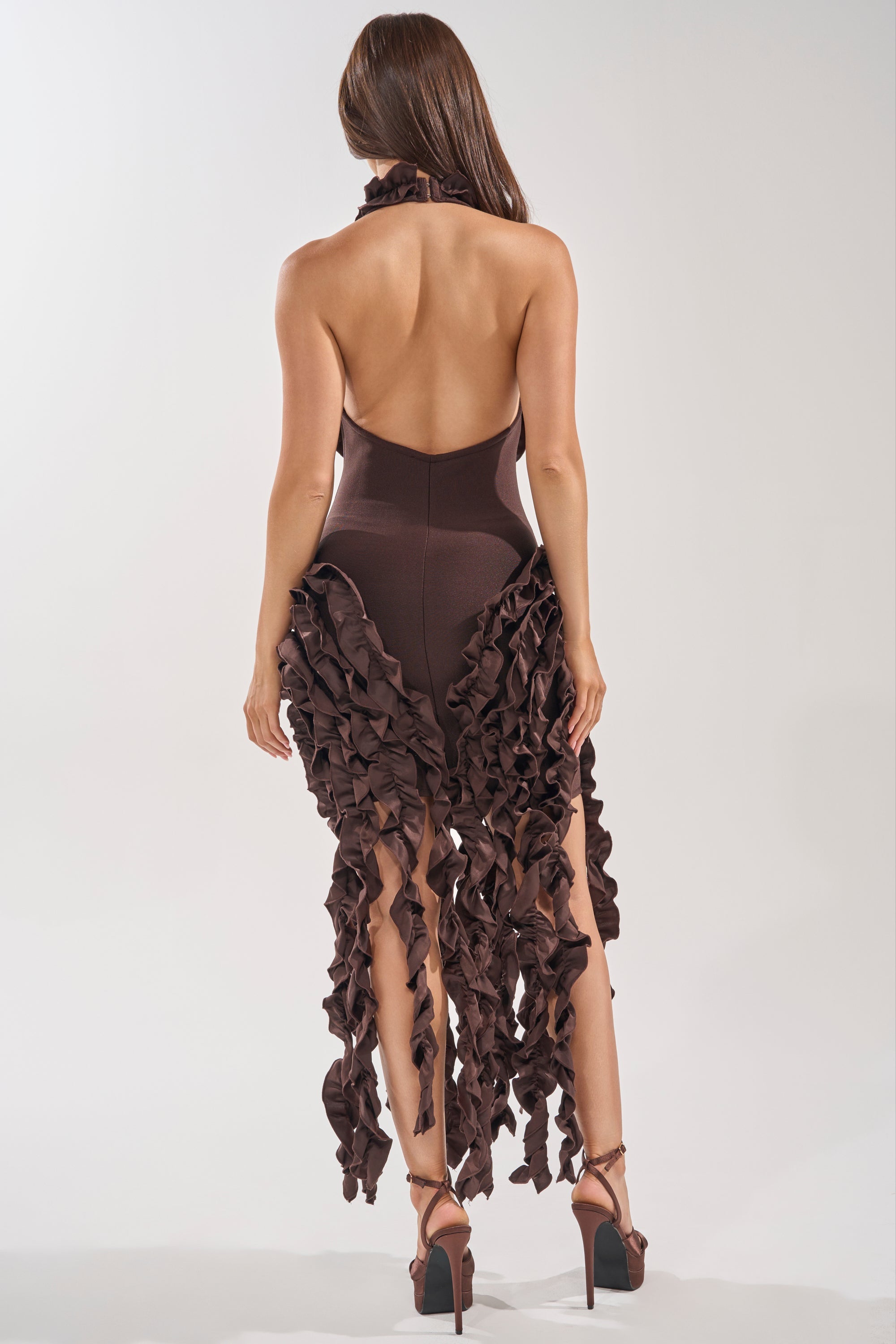 Flocked Maxi Jurk Chocoladebruin | Avond & Feest