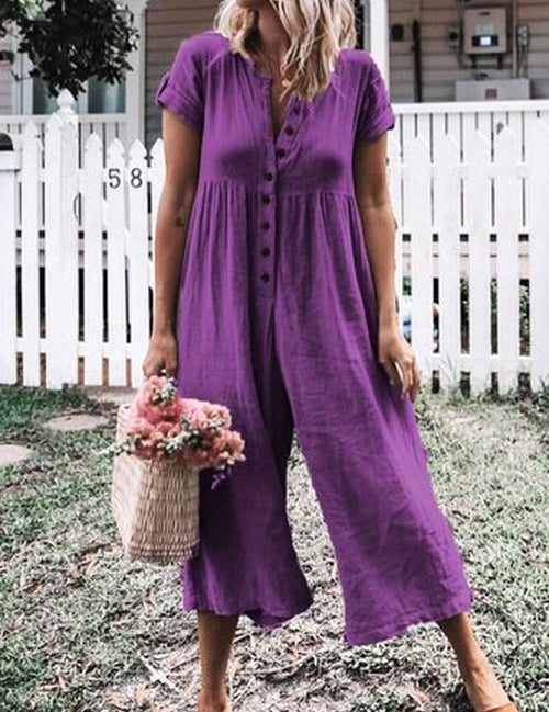 Effen Jumpsuit met Korte Mouwen voor Strand & Vakantie