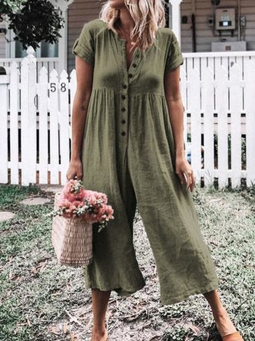 Effen Jumpsuit met Korte Mouwen voor Strand & Vakantie